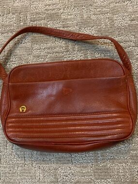 Etienne Aigner Chestnut Brown Leather Crossbody with Gold Logo